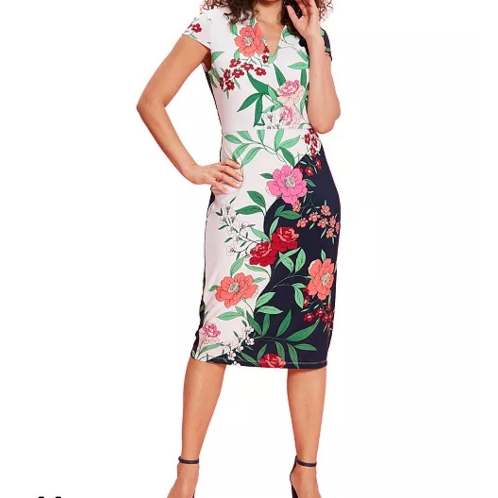 NWT London Times Women's Floral V-Neck Cap-Sleeve Sheath Dress Size 22W - Picture 4 of 16
